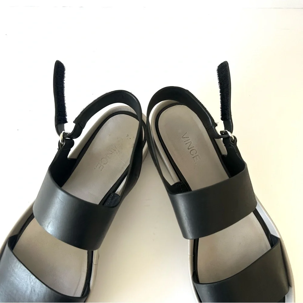 VINCE Marett Sandal Minimalist Platform Shoe Black Gray Leather Size EU 38 US 8